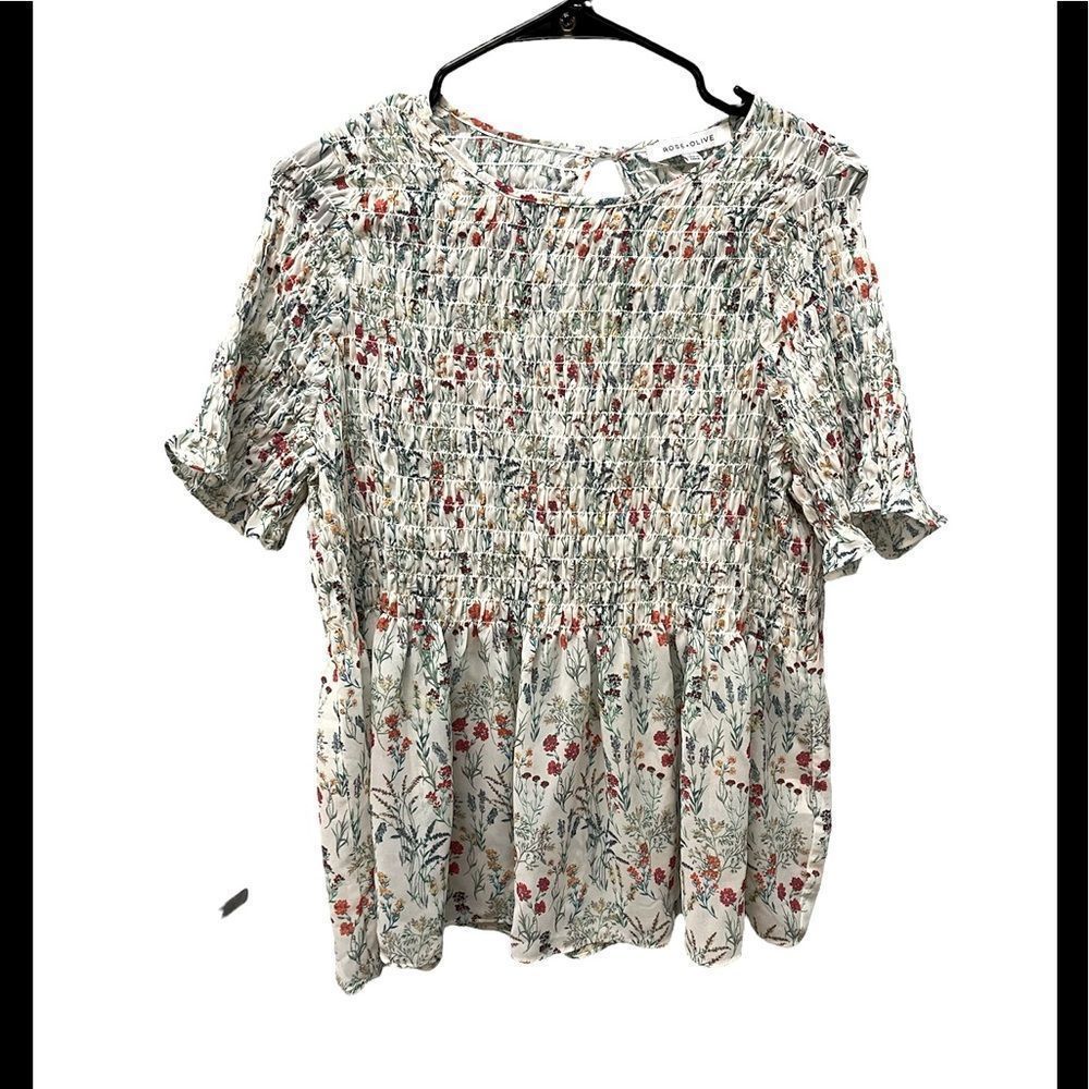 Rose + Olive gathered floral feminine top